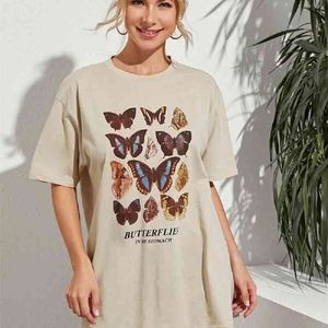 1 stücke Schmetterling Tees Nette T-shirts Gleiche Schmetterling Frühling und Sommer Lose Amerikanischen Retro Milch Tee Kurzarm T-shirt für Frauen Top 210518