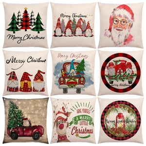 Christmas Pillow Case Cartoon Plaid Printed Throw Pillowcase Xmas Pillows Cushion Cover Home Office Living Room Decor CGY277