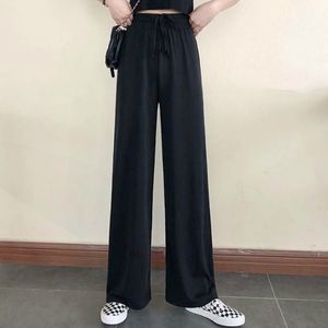 Wide Leg Pants Women Pure Black Lace-up Korean Style Loose Leisure High Waists Female Spring Long Daily Trousers Streetwear Fall 210522