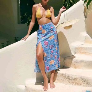 Jastie Boho Hippie Chic Beach Юбка Женщины Винтаж Цветочные Печатные Maxi Юбки Высокие Подожди Сплит Сексуальная Длинная Юбка Женский Faldas 210419