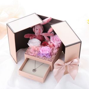 Bär Spielzeug Ewiges Leben Blume Geschenkbox Doppeltür Rose Halskette Geschenkboxen Lippenstift für Geburtstag Valentinstag Geschenke
