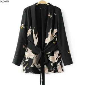 Kadın Ceket Moda Vinç Baskı Buketi Kimono Suit Blazer Kadınlar Yaz Kadın Giyim 210527