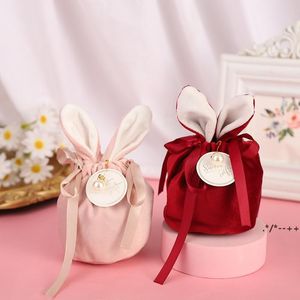 Bröllopsgåva Wrap Candy Rabbit Ears Velvet Påskväska Cookie Förpackning Box Companion Handlådor Crad Pearl Retur Gifts Handväskor RRE13161