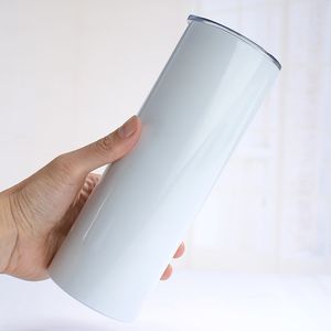 DIY Sublimation Wine Glasses Tumbler 20oz Straight Tumblers Plastic Straw 100% 304 Stainless Steel Slim Tumble Vacuum Insulated Travel Mug Water Bottle