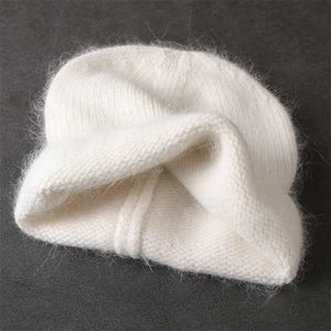 Moda cappello invernale in pelliccia di coniglio d'angora per le donne berretti in maglia morbida all'aperto berretto lavorato a maglia freddo da sci caldo all'ingrosso 211119