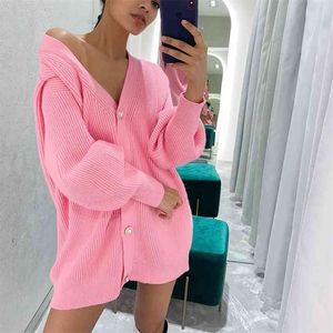 MEIYANGYOUNG V Neck knitted Sweater Cardigan women Single Breasted Oversized Cardigans crop top Autumn winter ladies sweater 210922