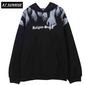 Hands Religion Sucks Print Fleece 2020 Hooded Sweatshirts Hoodies Hipster Hoodie Punk Rock Pullover Tops Casual black Hoodie Y1201