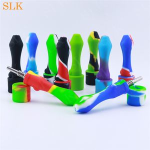 3.4 inch mini silicone smoking pipe with 10mm titanium nail tobacco hand pipes wax concentrate honeybee dabs straw oil rig smoke filter 710