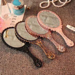 Hand held Makeup Mirror Romantic vintage Lace Hold Mirrors Oval Round Cosmetic Tool Dresser Gift