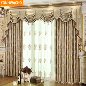 Shade Curtain Cloth großhandel-Vorhangdrapes benutzerdefinierte Vorhänge Luxus Wohnzimmer bestickt Einfacher europäischer Schatten Kaffeetuch Blackout Tüll Valance N852