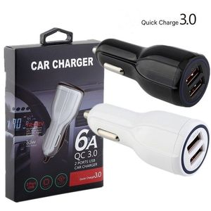 Portas duplas Carga Rápida Rápida QC 3.0 30W 18W Auto Power PD Car Charger Carregadores para Ipad Iphone 7 8 11 12 13 14 Samsung HTC Android Phone com caixa de varejo