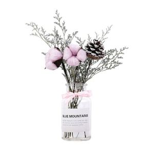 Fleurs décoratives couronnes de fleurs de coton séché naturellement plantes artificielles branche florale pour décoration de fête de mariage faux et ensemble de bouteilles