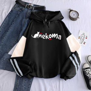 Harajuku anime haikyuu nekoma print hooded sweatshirts kvinnor rolig tecknad kawaii grafiska tjejer koreansk mode söt gullig hoodie y0804