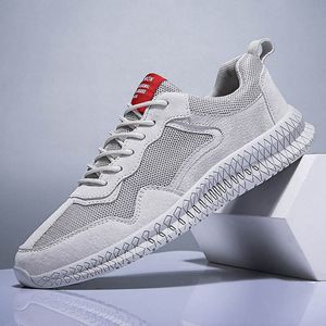 En Yüksek Kalite 2021 Erkekler Koşu Ayakkabıları Mesh Gri Bej Yumuşak Taban Rahat Spor Sneakers Eğitmenler Açık Havada Koşu Yürüyüş Boyutu 39-44