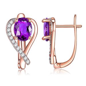 Sweet Heart Hoop Earrings Girl Women Jewelry With Purple Zirconia 18k Rose Gold Filled Exquisitive Fashion Accessories