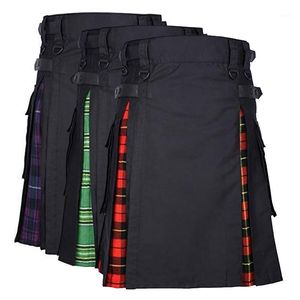 Pantalon pour hommes 2021 hommes à la taille réglable jupe décontractable pantalon solide plaid punk punk hip-hop Avant Garde Mode Scotland Pantalons Scottish Kilt Kilt