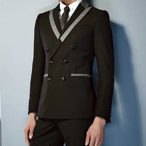 Kruvaze siyah resmi damat smokin için düğün için gri zirve yaka slim fit 2 parça özel erkekler erkek moda 2020 x0909