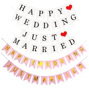 Just Married Happy Birthday Bunting Flags Letter Hanging Garlands Pastel String Banner Baby Shower Party Wedding Decor SN2265