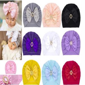 10 цветов ребёнок шапочки весенние падение новорожденных шляпы с луком горный хрусталь дизайн сплошной цвет младенческой детской шапки
