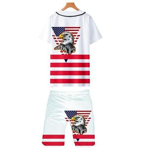 Amerikan Günü Erkek Eşofman Tasarımcısı Adam Ulusal Bayrak Baskı Gevşek D İnce Tshirt Setleri Moda Eğilim Kentsel Rahat V Boyun Kısa Kollu Suits