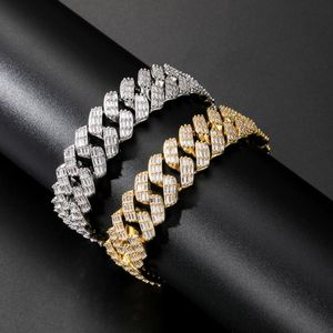 17mm Miami Baguette Zircon prong Set Box Clasp Kubanskt armband för män Hip Hop Iced Out Bling Rapper Smycken 2021 Länk, Kedja