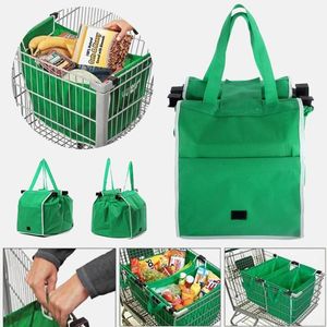 Umweltfreundliche grüne Aufbewahrungstaschen, wiederverwendbar, großer Trolley, Clip-to-Cart, Lebensmittel, Supermarkt, Einkaufen, tragbar, faltbar, Handtasche