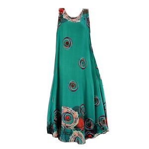 2021 Lato Kobiety Sukienka dla Kobiet Bez Rękawów Plus Rozmiar A-Line Midi Sukienki Luźne Kwiatowe Vestidos Vintage Sundress