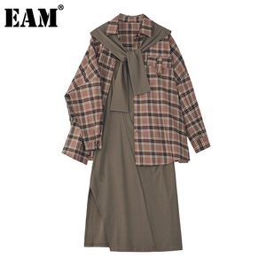 [Eam] Palid Split Joint tamanho grande dois pedaços terno lapela manga comprida mulheres soltas moda primavera outono 1DA199 21512