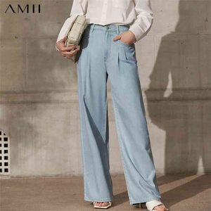Amii Minimalism Spring Summer Fashion Jeans For Women Causal High Waist Loose Light Blue Woman Pants 12140211 210809