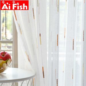 Linen White Bedroom Gauze Striped Screens Green Tulle Curtain Bay Window Translucent Partition Curtain For Living Room M202#5 210712