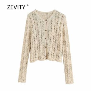 Kvinnor Mode Jacquard Mesh Hollow Out Stickning Casual Kort tröja Dam Långärmad Cardigan Tunn Sweater Tops S337 210603