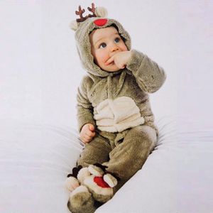 Natal Onesies venda por atacado-As duas peças das mulheres calças de Natal bebê onesies outono e inverno pijama pequeno alce coral veludo romper