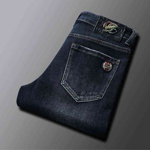 g Double Autumn and Winter European Fashion Brand Jeans Men's Korean Version Elastic Slim Straight Tube High-end Washed