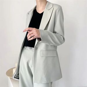 秋OLワークパンツスーツ女性シングルボタンオフィスの女性ブレザージャケットコート+ジップズボンブルー2ピースセット女性のoutwear 210520
