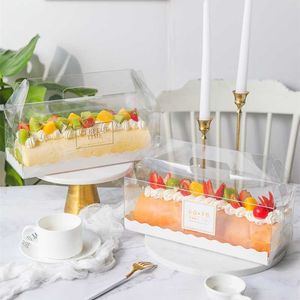 StoBag 10pcs Swiss Roll Cake Box Packaging Beard Transparent Hand Towel Roll Mousse Wholesale Birthday Wedding Handmade Gift 210602