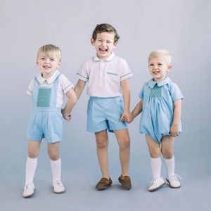 2ピーススペインの服のための赤ちゃんの男の子ブティック服セット幼児の誕生日パーティースーツ幼児スモッキースーツブラザーの服装210615