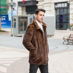 Men's Mink Coat Whole Designer Winter Fur Social People's Leather Medium Length Top Fashion 7Y90