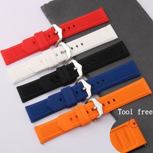 Watch Bands Watchband 16mm 18mm 19mm 20mm 22mm 24mm Svart Vit Röd Orange Blå Silikongummi Diverband Straps Vattentät Verktyg Gratis