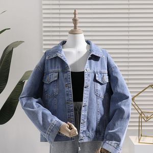 Kadın Ceketler Vintage Mavi Denim Ceket Kadın 2021 İlkbahar Sonbahar Kore Gevşek Uzun Kollu Tek Göğüslü Kadın Kot Jaqueta Feminina