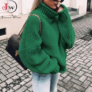 Outono inverno mulheres tricotadas camisola turtleneck casual básico pulôver pulverizador solto quente elegante sólido tops mais tamanho 210510