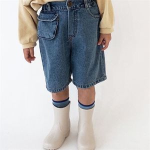 Milancel Summer Boys Shorts Denim Lösa Barnbyxor Solid Elastiska Kläder för Barn 210723