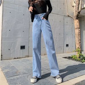 Syiwidii ​​hög midja jeans kvinnor tofs full längd rak plus storlek denim byxor blå vintage streetwear mode kläder 210417