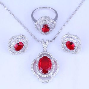 Earrings & Necklace ! Exquisite Red Imitation Garnet Cubic Zirconia Silver Color Jewelry Sets Free Bag H0258