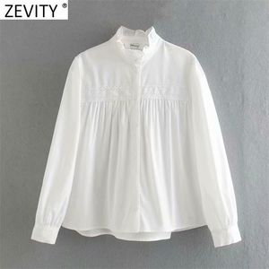 Women Fashion Agaric Stand Collar White Kimono Shirt Lady Lace Crochet Blouse Roupas Chic Femininas Tops LS7398 210416