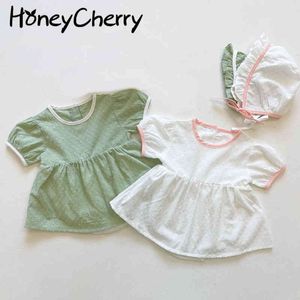 여름 아기 소녀 bodysuit 솔리드 컬러 짧은 소매 치마 코튼 onesie 등산 정장 210515
