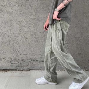 Erkek pantolon sawng7 amerikan yıkama kullanılan vibe rüzgar iş erkek yüksek sokak düz tüp İpli rahat pantolon