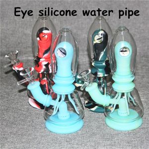 Eye design silicone water pipe bong hookah recycler glass hand pipes dab oil rig bongs smoking hookahs shisha