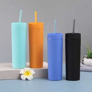 Akrylowy Prosty Tumbler 16oz Matowy Plastikowy Skinny Tumblery Double Wall Tea Kubek Kubek Festiwal Party Prezent