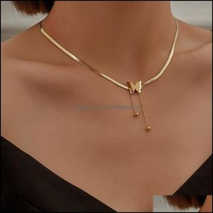 Hängsmycke Halsband Hängsmycken Smycken 18K guld Flat Snake Chain Heart Charms För Kvinnor Choker Collar Rostfritt Stål Drop Leverans 2021 CID2P