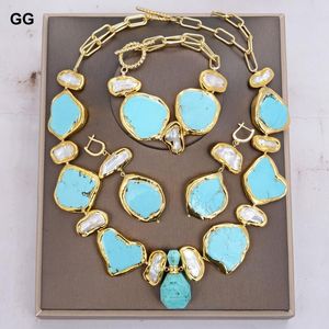 Wholesale nugget earrings for sale - Group buy Earrings Necklace GuaiGuai Natural Freshwater White Biwa Pearl Green Nugget Turquoises Gems Gold Plated Pendant Bracelet Sets